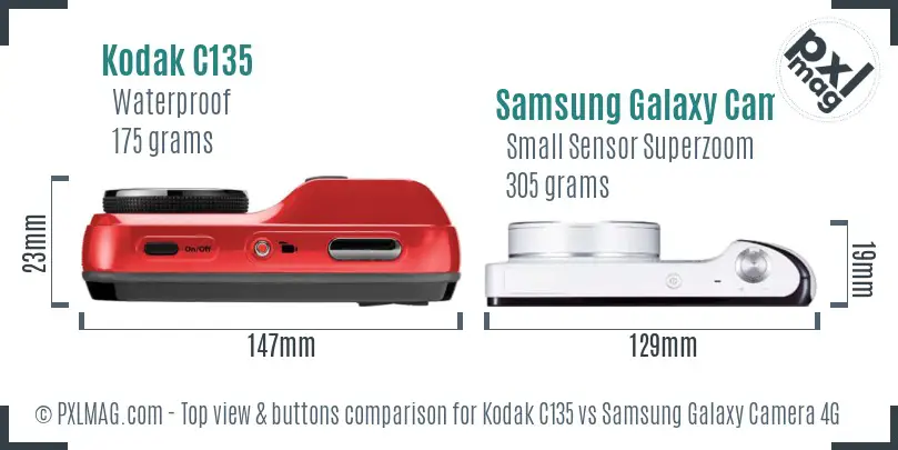 Kodak C135 vs Samsung Galaxy Camera 4G top view buttons comparison