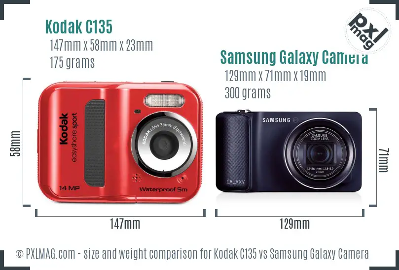 Kodak C135 vs Samsung Galaxy Camera size comparison