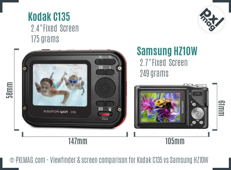 Kodak C135 vs Samsung HZ10W Screen and Viewfinder comparison