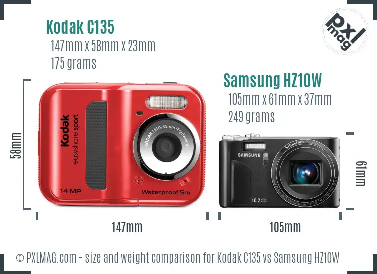 Kodak C135 vs Samsung HZ10W size comparison