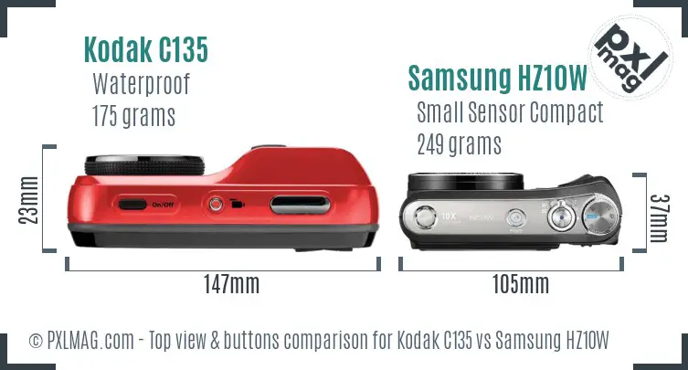 Kodak C135 vs Samsung HZ10W top view buttons comparison