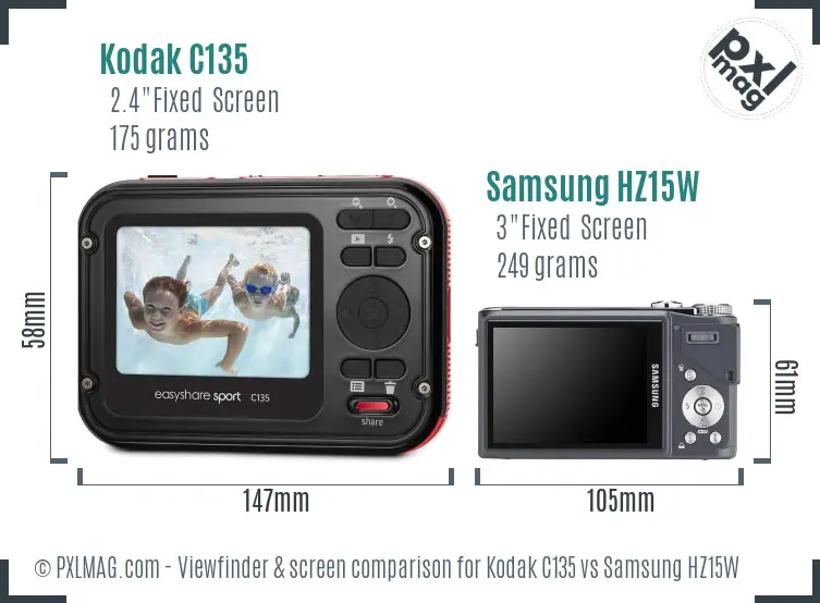 Kodak C135 vs Samsung HZ15W Screen and Viewfinder comparison