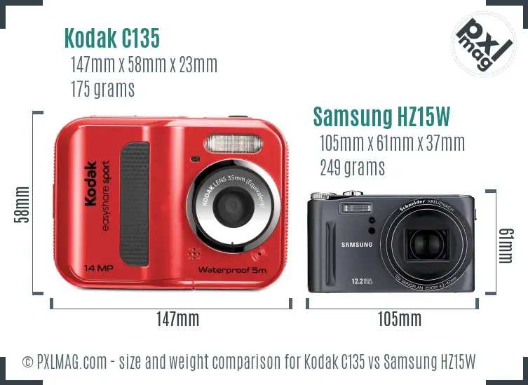 Kodak C135 vs Samsung HZ15W size comparison