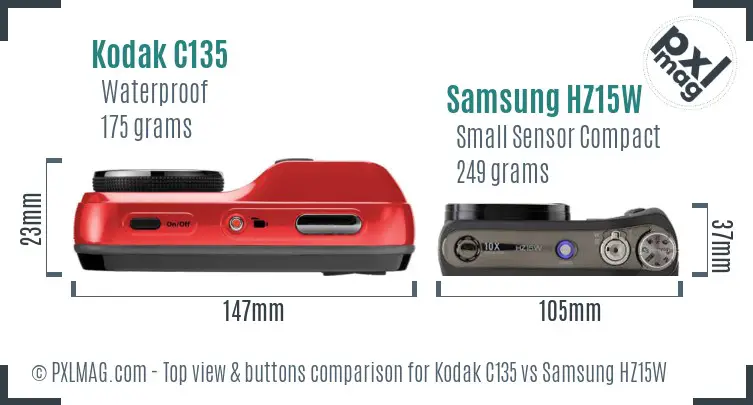 Kodak C135 vs Samsung HZ15W top view buttons comparison