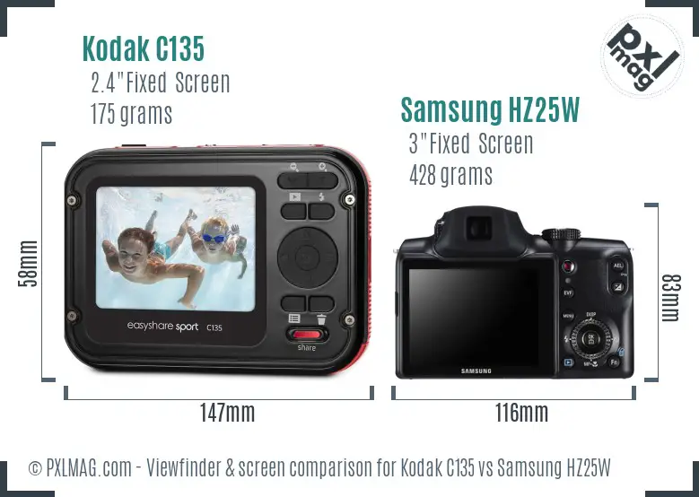 Kodak C135 vs Samsung HZ25W Screen and Viewfinder comparison