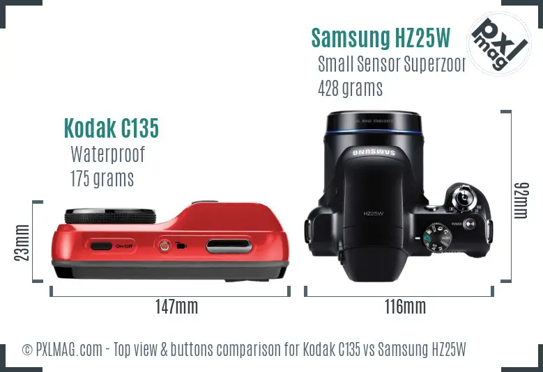 Kodak C135 vs Samsung HZ25W top view buttons comparison