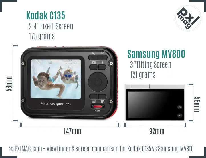 Kodak C135 vs Samsung MV800 Screen and Viewfinder comparison