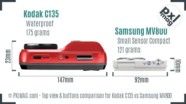 Kodak C135 vs Samsung MV800 top view buttons comparison