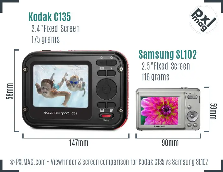 Kodak C135 vs Samsung SL102 Screen and Viewfinder comparison