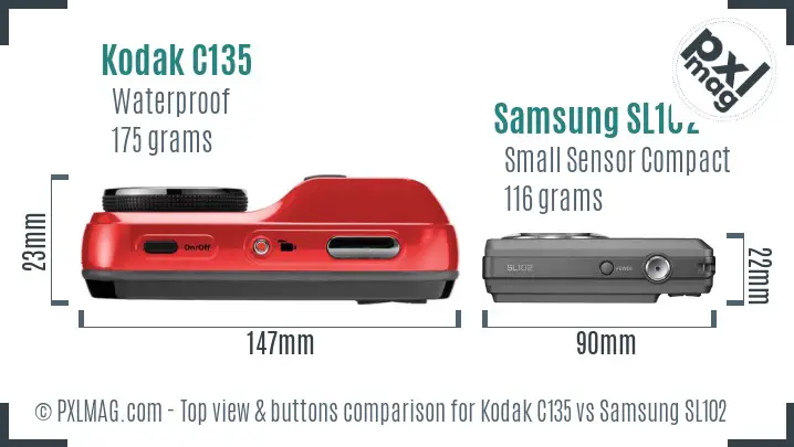 Kodak C135 vs Samsung SL102 top view buttons comparison