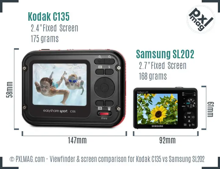 Kodak C135 vs Samsung SL202 Screen and Viewfinder comparison