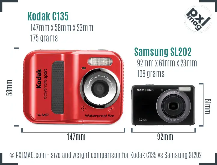 Kodak C135 vs Samsung SL202 size comparison