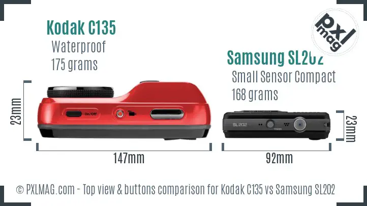 Kodak C135 vs Samsung SL202 top view buttons comparison