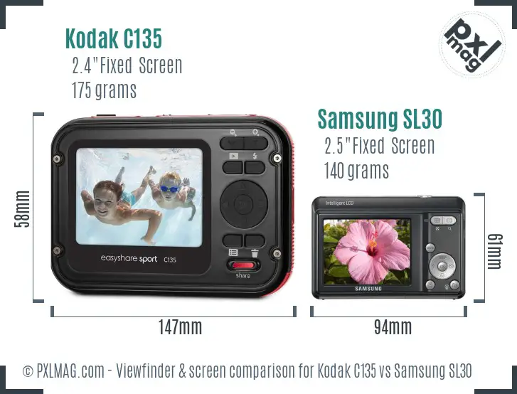Kodak C135 vs Samsung SL30 Screen and Viewfinder comparison