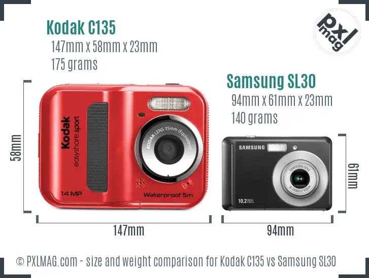 Kodak C135 vs Samsung SL30 size comparison