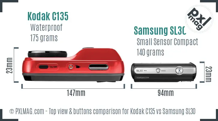 Kodak C135 vs Samsung SL30 top view buttons comparison