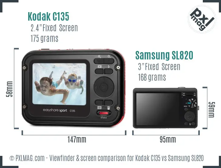 Kodak C135 vs Samsung SL820 Screen and Viewfinder comparison