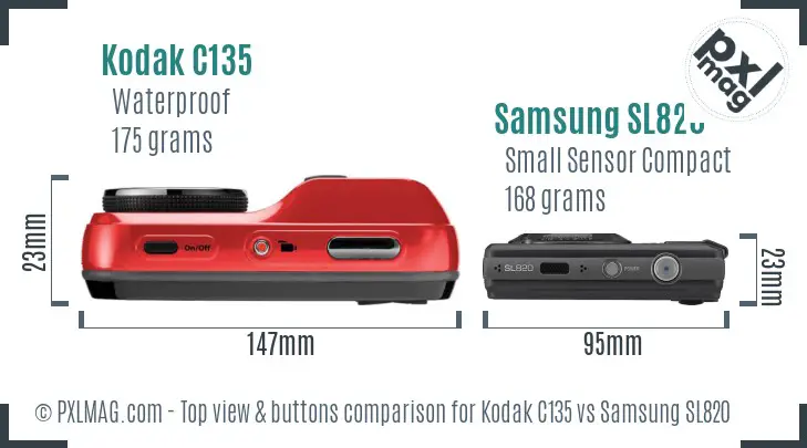Kodak C135 vs Samsung SL820 top view buttons comparison