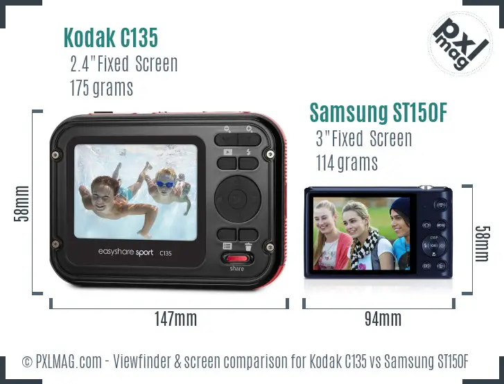 Kodak C135 vs Samsung ST150F Screen and Viewfinder comparison