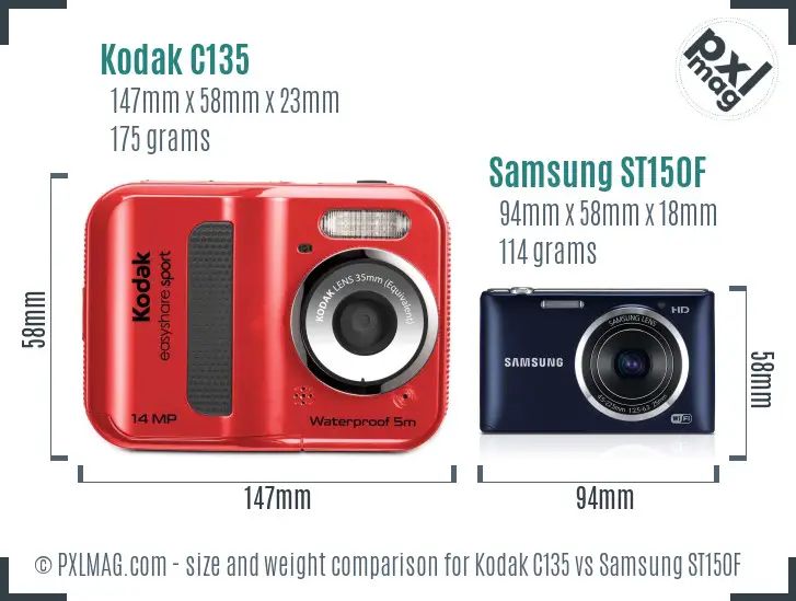 Kodak C135 vs Samsung ST150F size comparison