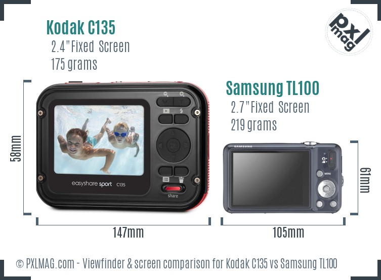 Kodak C135 vs Samsung TL100 Screen and Viewfinder comparison