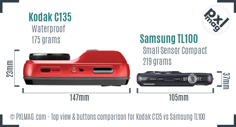 Kodak C135 vs Samsung TL100 top view buttons comparison