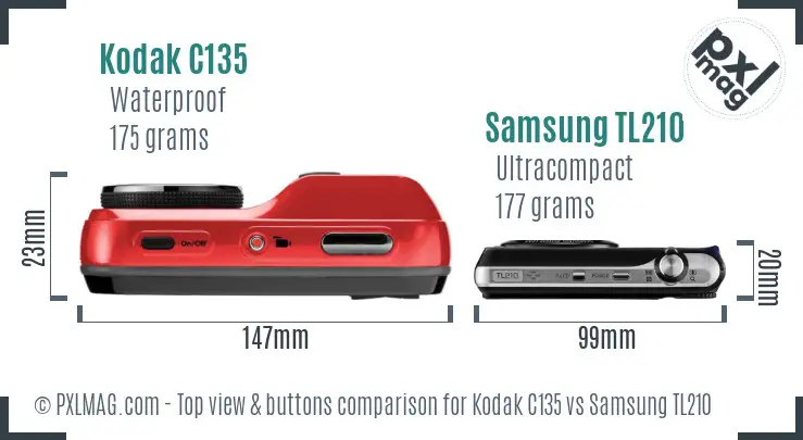 Kodak C135 vs Samsung TL210 top view buttons comparison