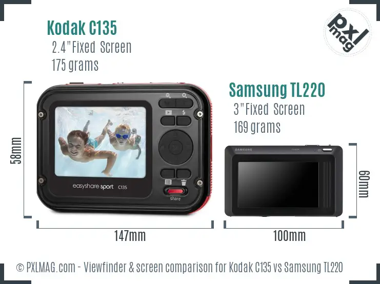 Kodak C135 vs Samsung TL220 Screen and Viewfinder comparison