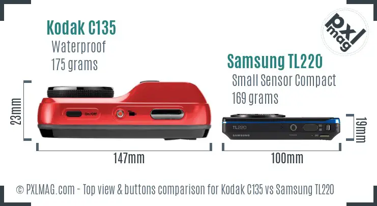 Kodak C135 vs Samsung TL220 top view buttons comparison
