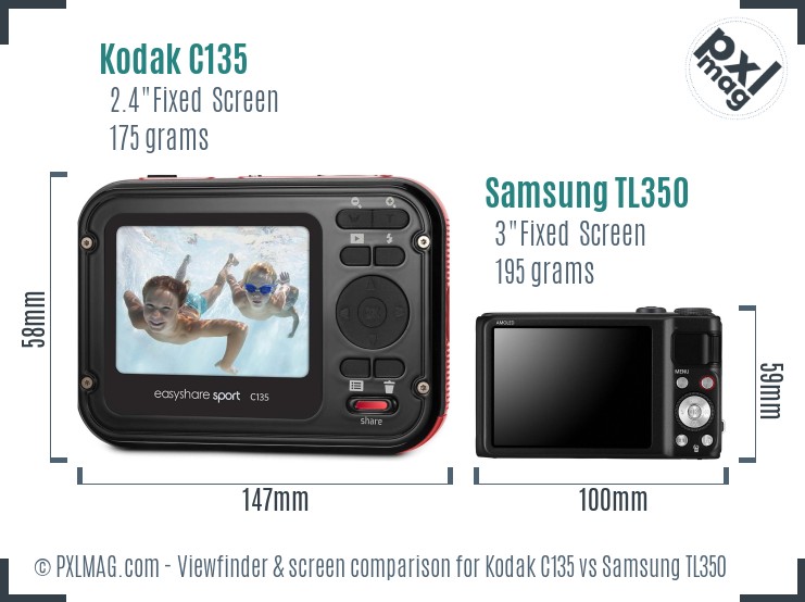 Kodak C135 vs Samsung TL350 Screen and Viewfinder comparison