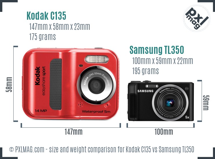 Kodak C135 vs Samsung TL350 size comparison