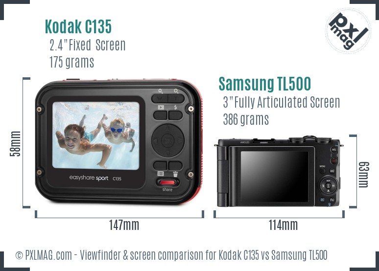 Kodak C135 vs Samsung TL500 Screen and Viewfinder comparison