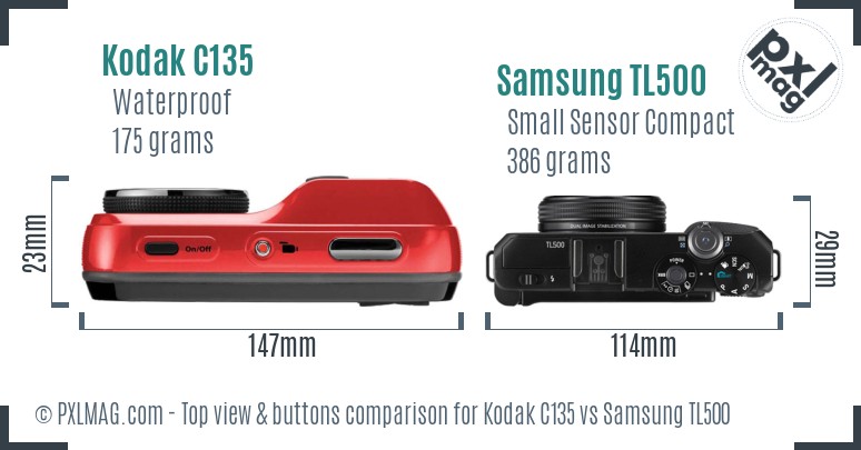 Kodak C135 vs Samsung TL500 top view buttons comparison