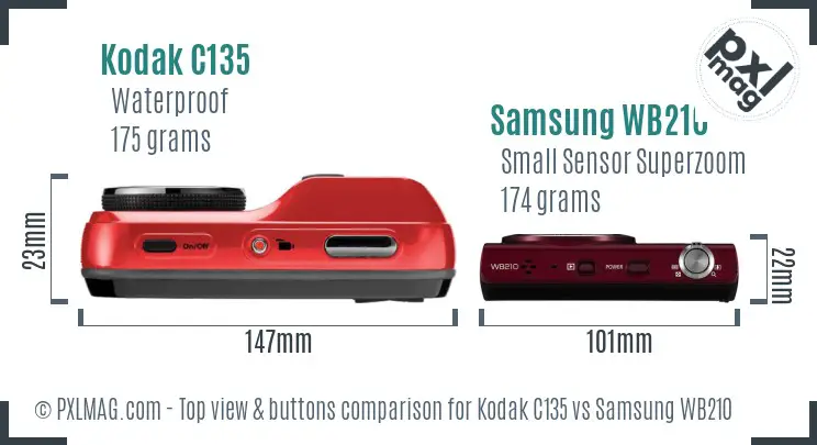 Kodak C135 vs Samsung WB210 top view buttons comparison