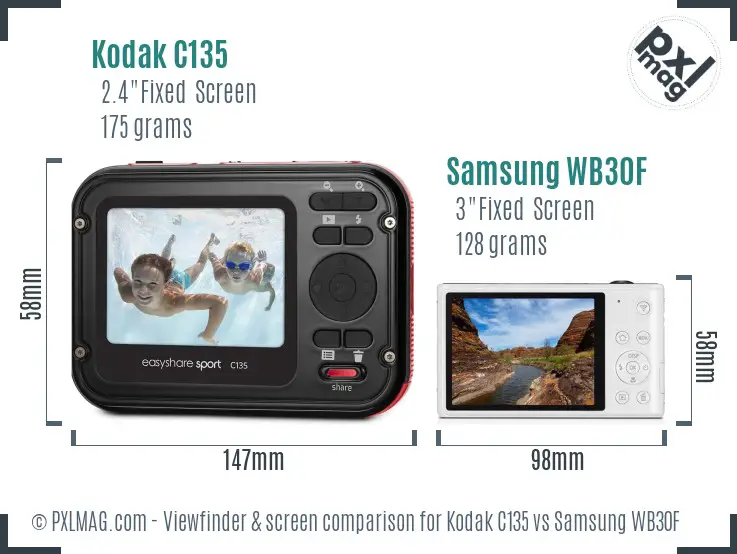 Kodak C135 vs Samsung WB30F Screen and Viewfinder comparison
