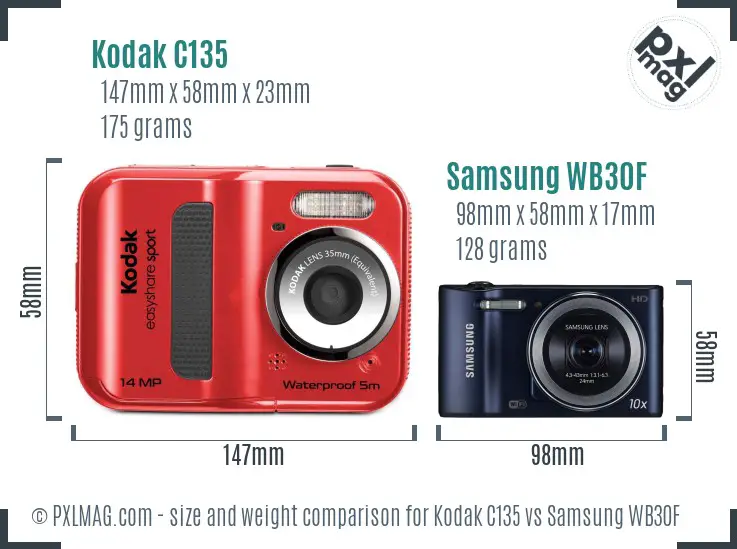 Kodak C135 vs Samsung WB30F size comparison