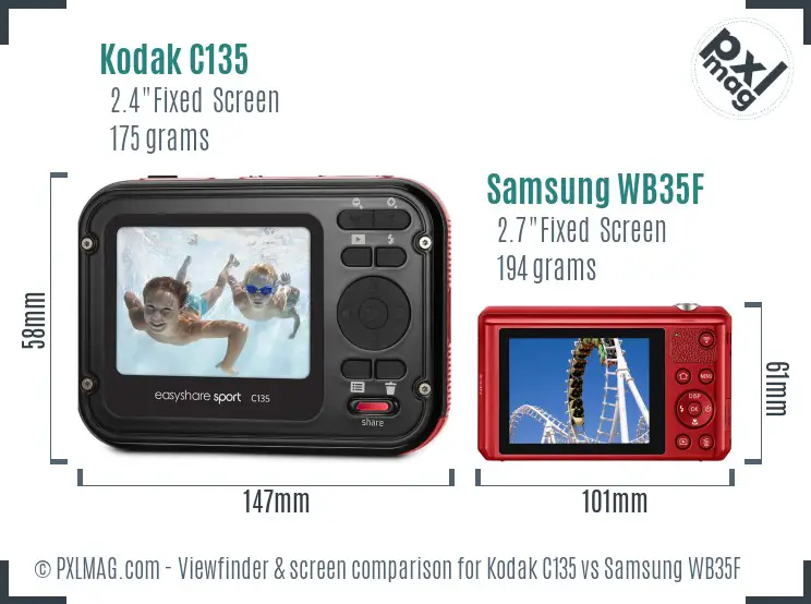 Kodak C135 vs Samsung WB35F Screen and Viewfinder comparison