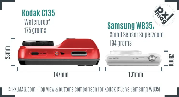 Kodak C135 vs Samsung WB35F top view buttons comparison