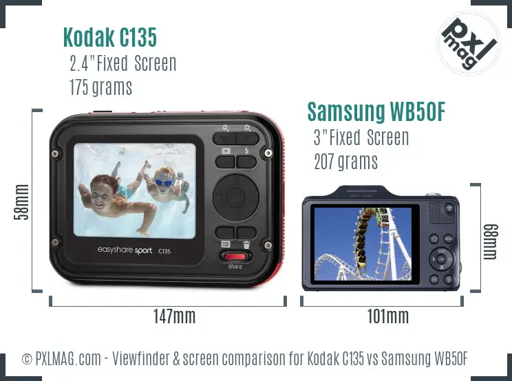 Kodak C135 vs Samsung WB50F Screen and Viewfinder comparison