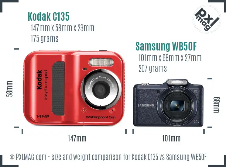 Kodak C135 vs Samsung WB50F size comparison