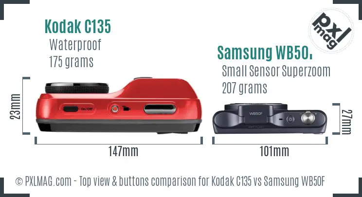 Kodak C135 vs Samsung WB50F top view buttons comparison