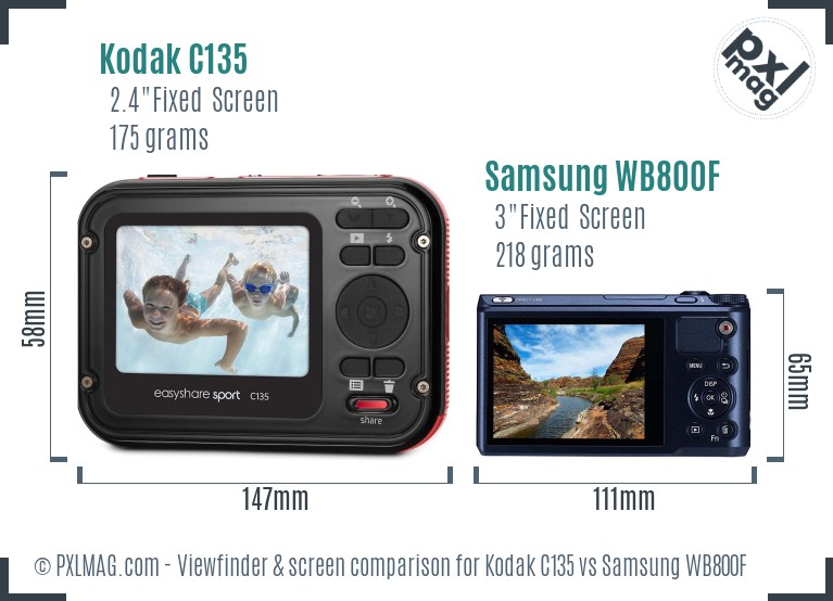 Kodak C135 vs Samsung WB800F Screen and Viewfinder comparison