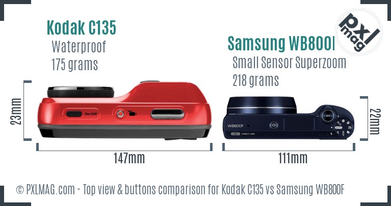Kodak C135 vs Samsung WB800F top view buttons comparison
