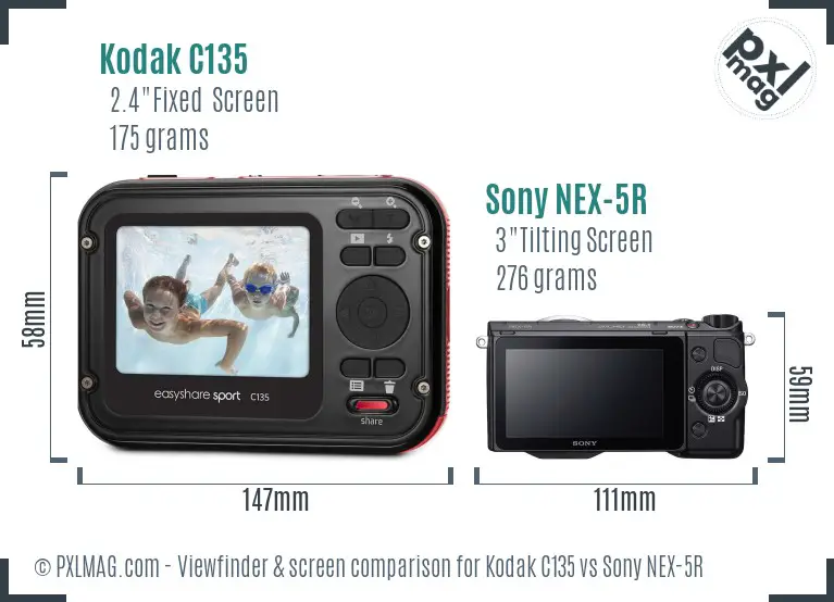 Kodak C135 vs Sony NEX-5R Screen and Viewfinder comparison
