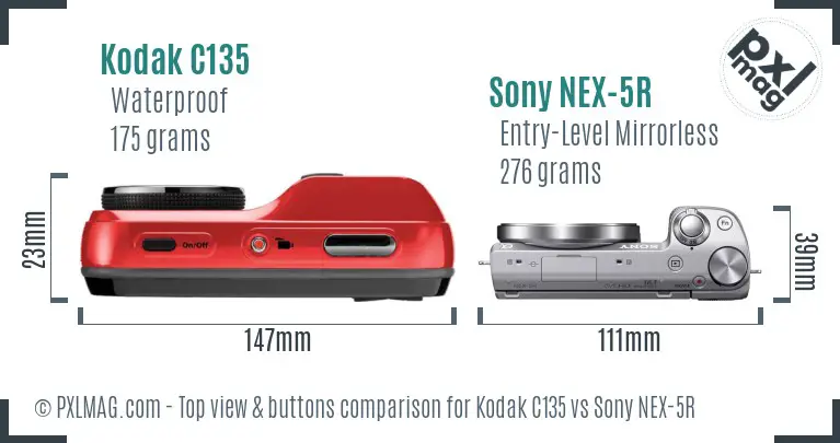 Kodak C135 vs Sony NEX-5R top view buttons comparison