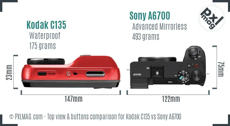 Kodak C135 vs Sony A6700 top view buttons comparison Kodak C135 vs Sony A6700 top view buttons comparison