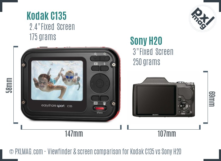 Kodak C135 vs Sony H20 Screen and Viewfinder comparison