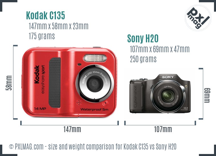 Kodak C135 vs Sony H20 size comparison Kodak C135 vs Sony H20 size comparison