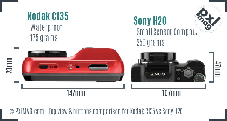 Kodak C135 vs Sony H20 top view buttons comparison