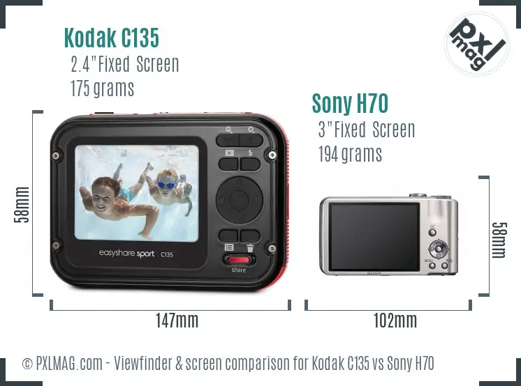 Kodak C135 vs Sony H70 Screen and Viewfinder comparison